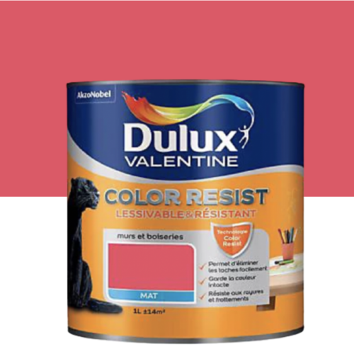 Peinture murs et boiseries Dulux Valentine Color resist rouge éternel 1L