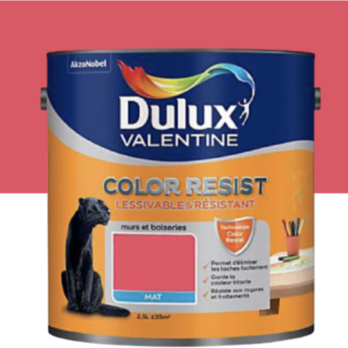 Peinture murs et boiseries Dulux Valentine Color resist rouge eternel mat 2,5L