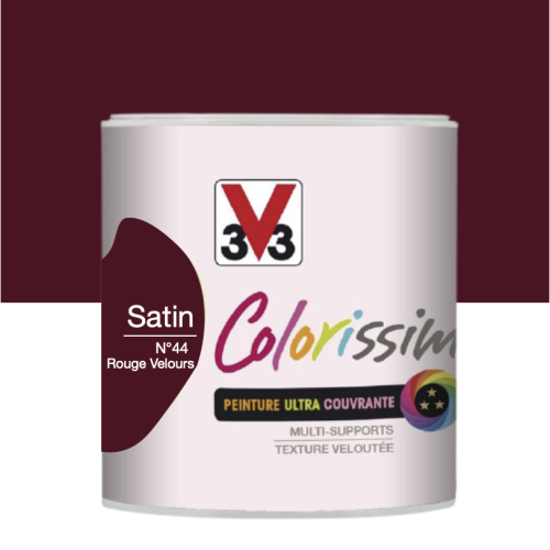 Peinture V33 Colorisssim Multi-supports Monocouche Rouge Velours N°44 Satin 0,5L