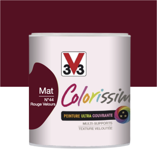 Peinture V33 Colorisssim Multi-supports Monocouche Rouge Velours N°44 Mat 0,5L