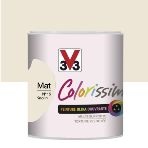 Peinture V33 Colorisssim Multi-supports Monocouche Kaolin N°15 Mat 0,5L