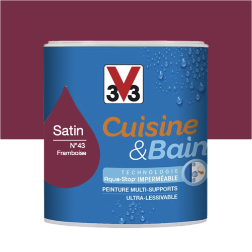Peinture V33 Cuisine & Bain Monocouche Multi-supports Framboise N°43 Satin 0,5L