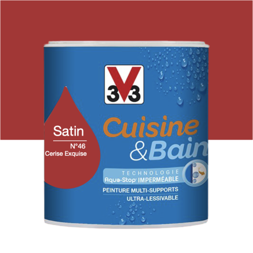Peinture V33 Cuisine & Bain Monocouche Multi-supports Cerise Exquise N°46 Satin 0,5L