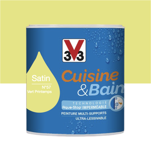 Peinture V33 Cuisine & Bain Monocouche Multi-supports Vert Printemps N°57 Satin 0,5L