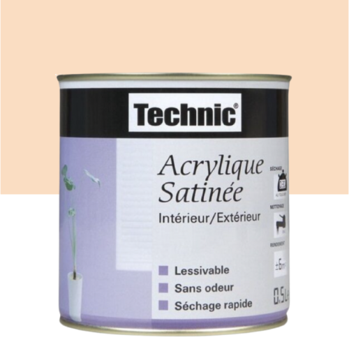 Peinture Technic Acrylique Satinée Abricot Tendre Lessivable 0,5L