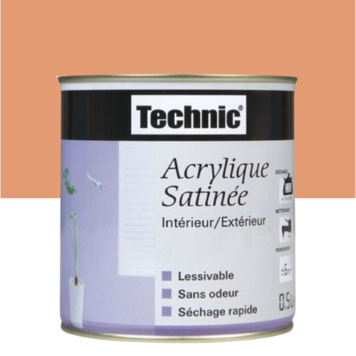 Peinture Technic Acrylique Satinée Orange Acidulée Lessivable 0,5L