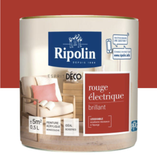 Peinture Acrylique RIPOLIN Esprit Déco Monocouche rouge électrique brillant 0,5L